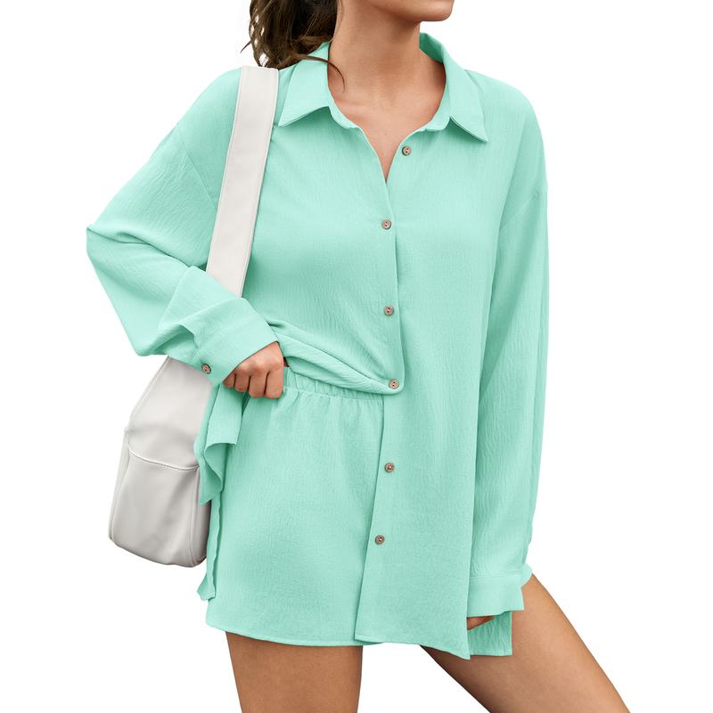 Women's Shirt And Shorts Set Made Of Chiffon Fabric