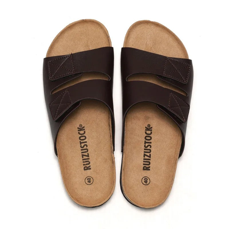 Aloueta Men's Bronze Leather Doubleband Cork Sandals For Daily Comfort