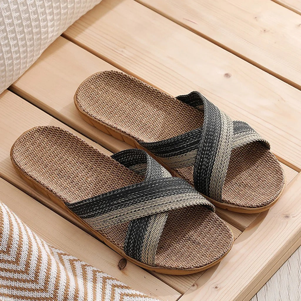 Aloueta Unisex Shade Straw Crossband Slippers For Daily Comfort