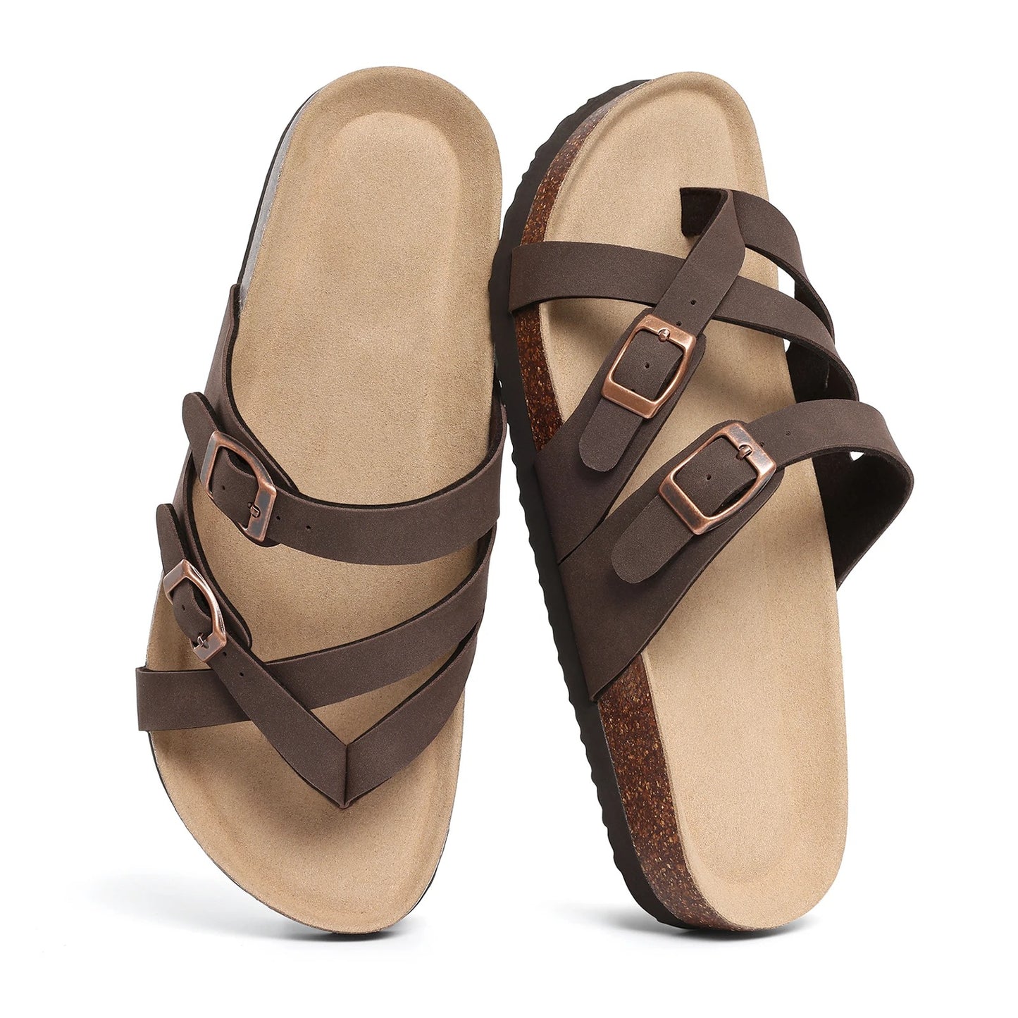 Aloueta Women's Wood Leather Cork Sandals For Daily Strides