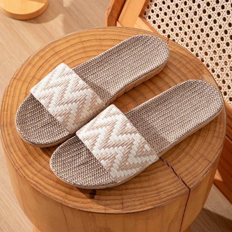 Aloueta Women's Matte Beige Straw Singleband Slippers for Daily Comfort