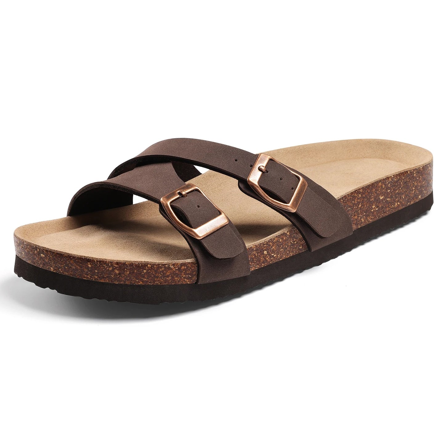 Aloueta Women's Bronze Leather Cork Sandals For Daily Strides