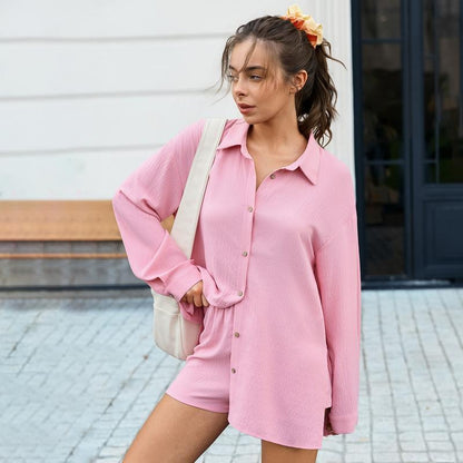 Women's Shirt And Shorts Set Made Of Chiffon Fabric