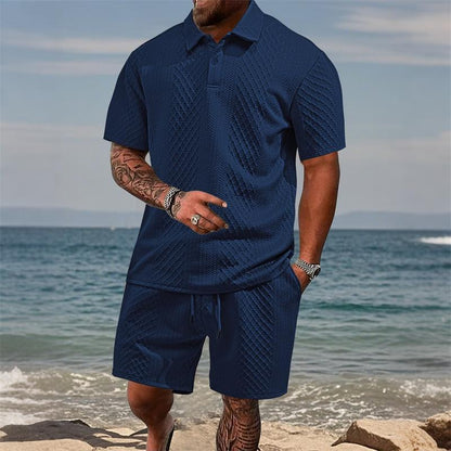 Men's Jacquard Polo Shorts Set