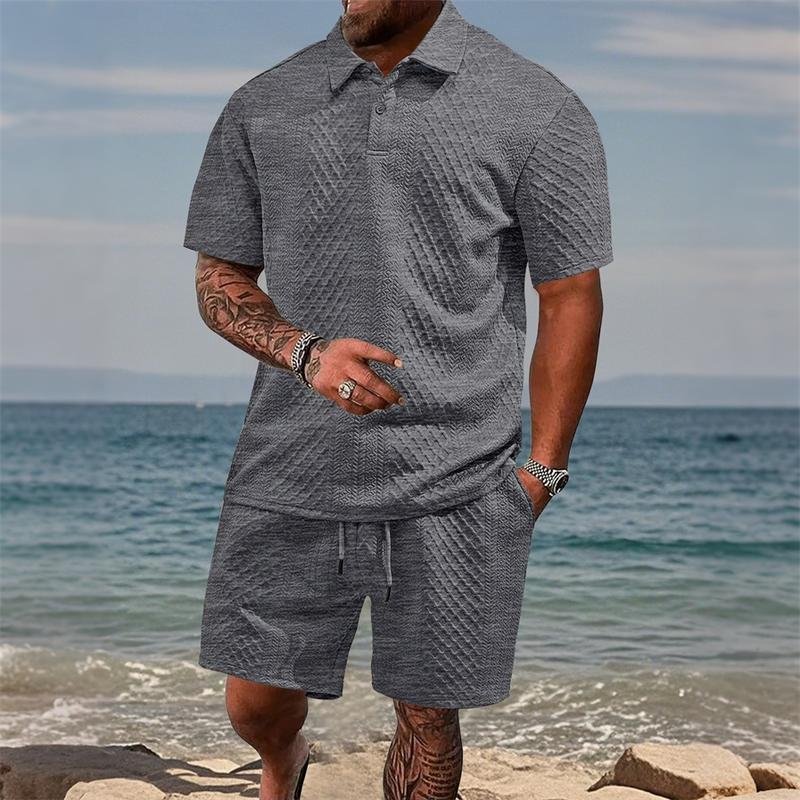 Men's Jacquard Polo Shorts Set