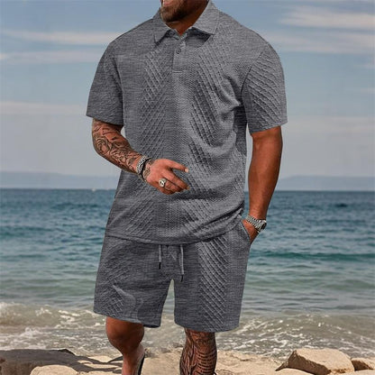 Men's Jacquard Polo Shorts Set