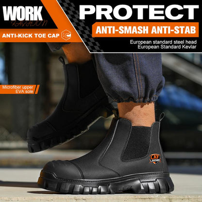 Men's Steel Toe Chelsea Work Boots - Lightweight, Anti-Slip Safety Boots