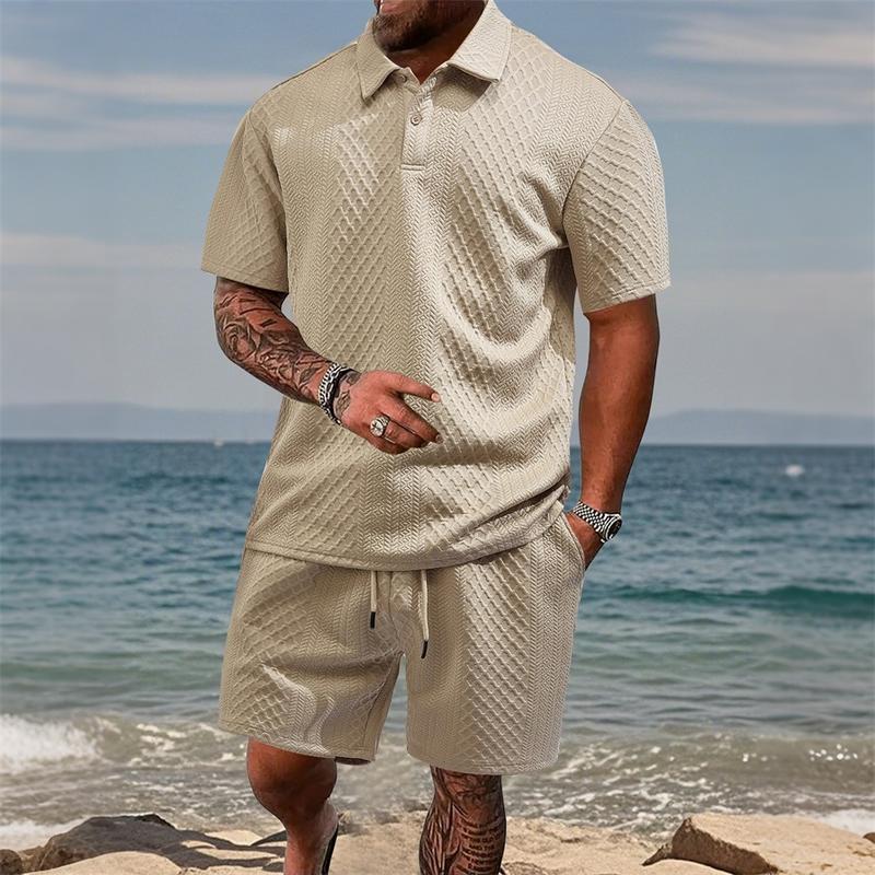 Men's Jacquard Polo Shorts Set