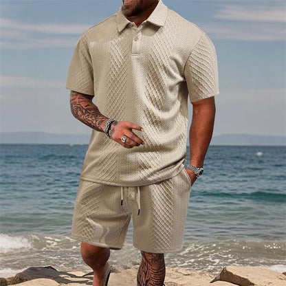Men's Jacquard Polo Shorts Set