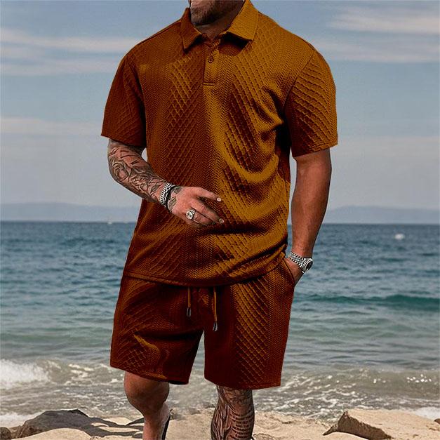 Men's Jacquard Polo Shorts Set
