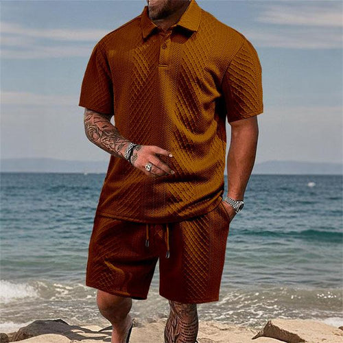 Men's Jacquard Polo Shorts Set