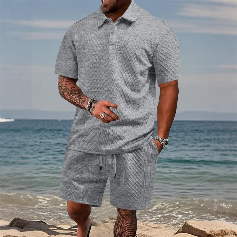 Men's Jacquard Polo Shorts Set