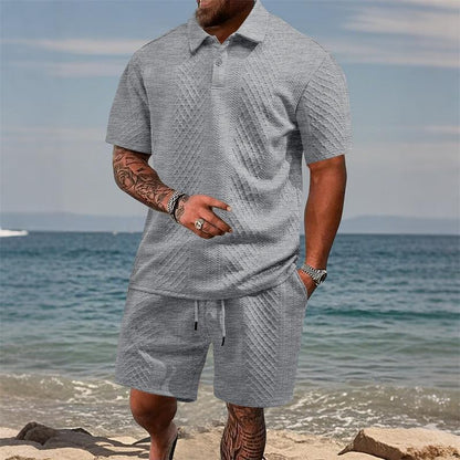 Men's Jacquard Polo Shorts Set
