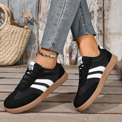 Women’s Patchwork Leather Sneakers – Casual Comfortable Shoes