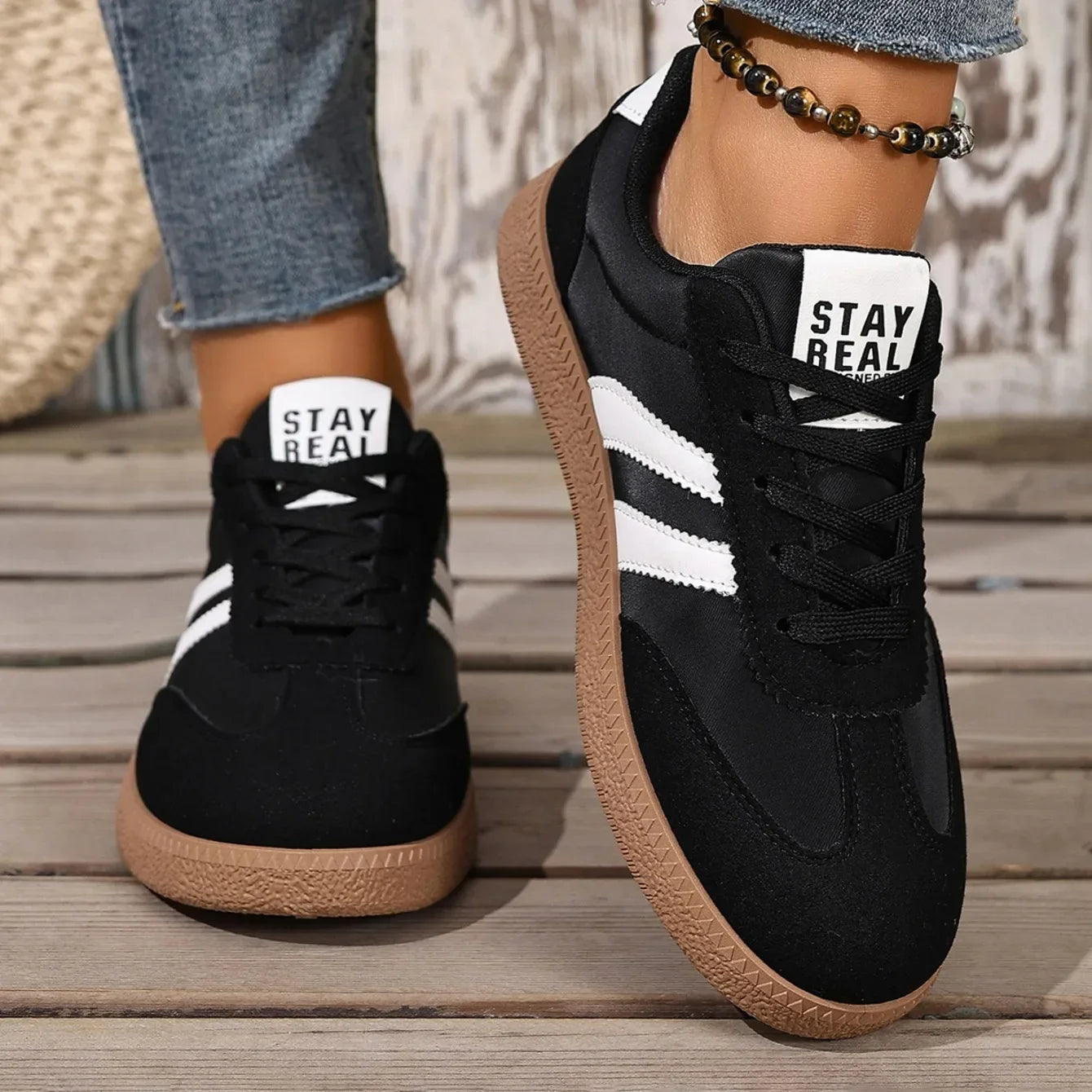 Women’s Patchwork Leather Sneakers – Casual Comfortable Shoes
