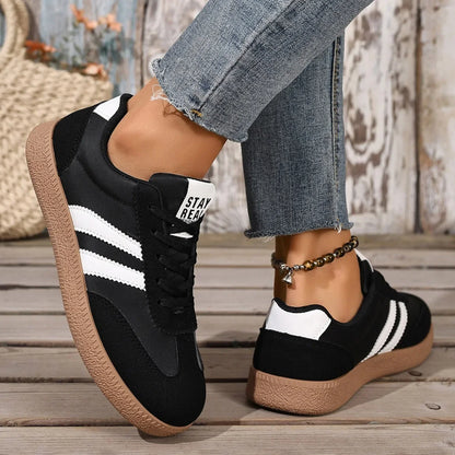 Women’s Patchwork Leather Sneakers – Casual Comfortable Shoes