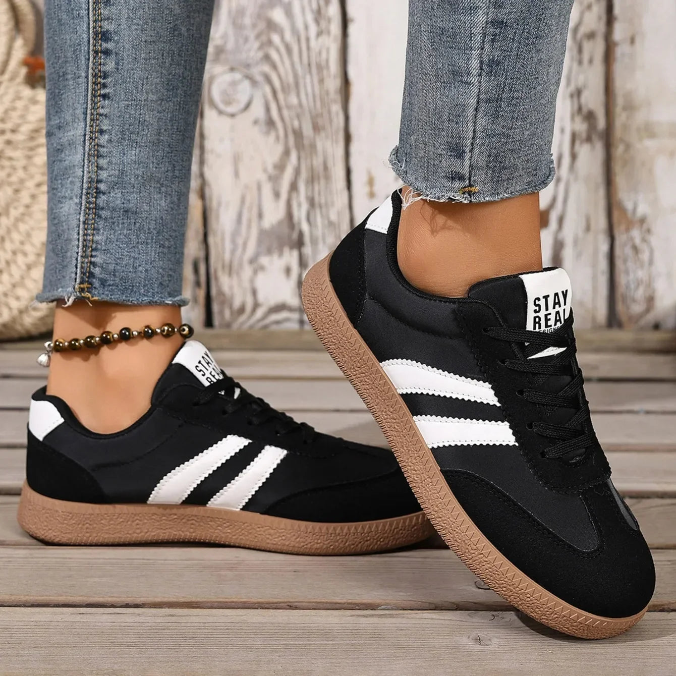 Women’s Patchwork Leather Sneakers – Casual Comfortable Shoes