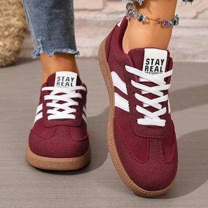 Women’s Patchwork Leather Sneakers – Casual Comfortable Shoes