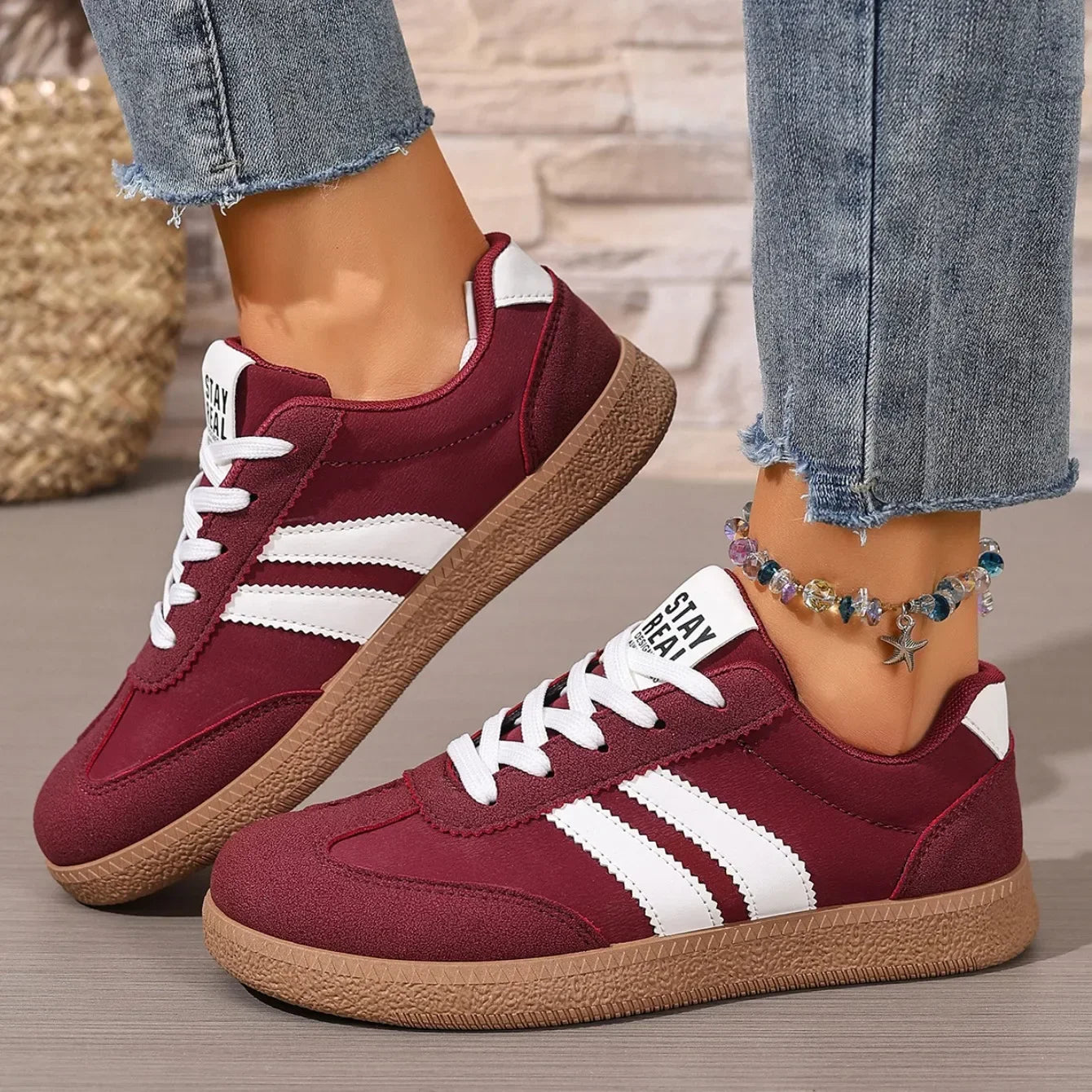 Women’s Patchwork Leather Sneakers – Casual Comfortable Shoes