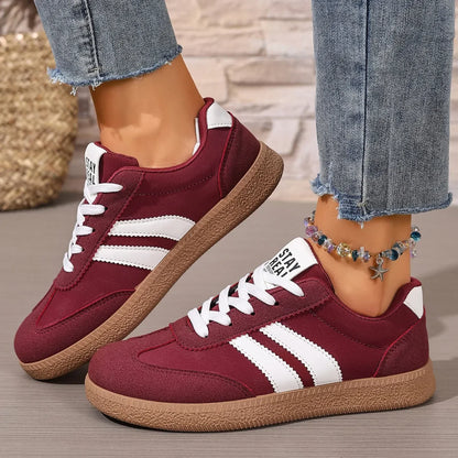 Women’s Patchwork Leather Sneakers – Casual Comfortable Shoes