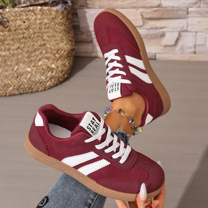 Women’s Patchwork Leather Sneakers – Casual Comfortable Shoes