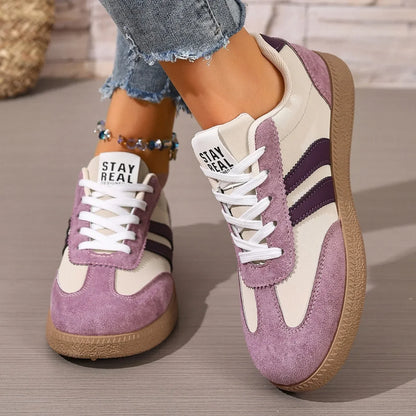 Women’s Patchwork Leather Sneakers – Casual Comfortable Shoes