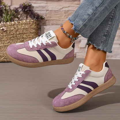Women’s Patchwork Leather Sneakers – Casual Comfortable Shoes