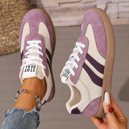 Women’s Patchwork Leather Sneakers – Casual Comfortable Shoes