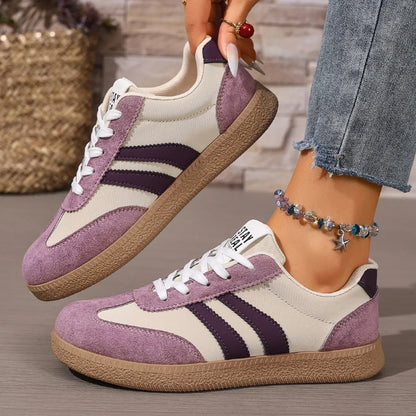 Women’s Patchwork Leather Sneakers – Casual Comfortable Shoes