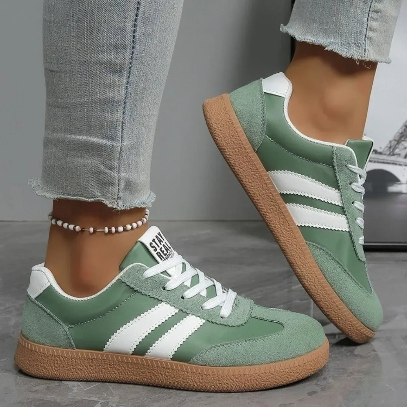 Women’s Patchwork Leather Sneakers – Casual Comfortable Shoes