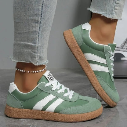 Women’s Patchwork Leather Sneakers – Casual Comfortable Shoes