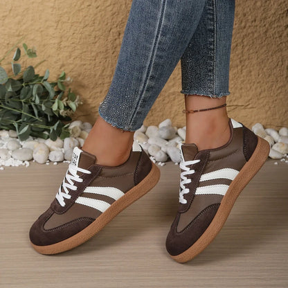 Women’s Patchwork Leather Sneakers – Casual Comfortable Shoes