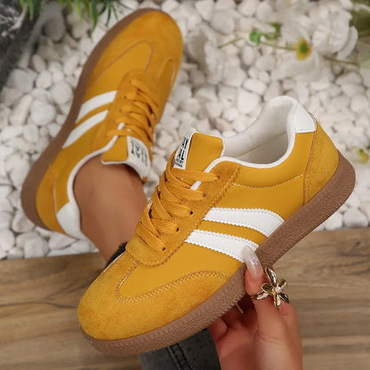 Women’s Patchwork Leather Sneakers – Casual Comfortable Shoes