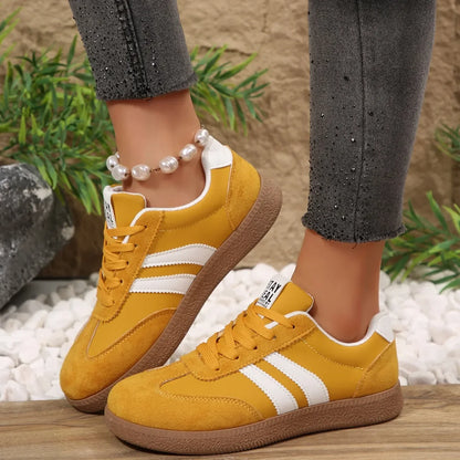 Women’s Patchwork Leather Sneakers – Casual Comfortable Shoes