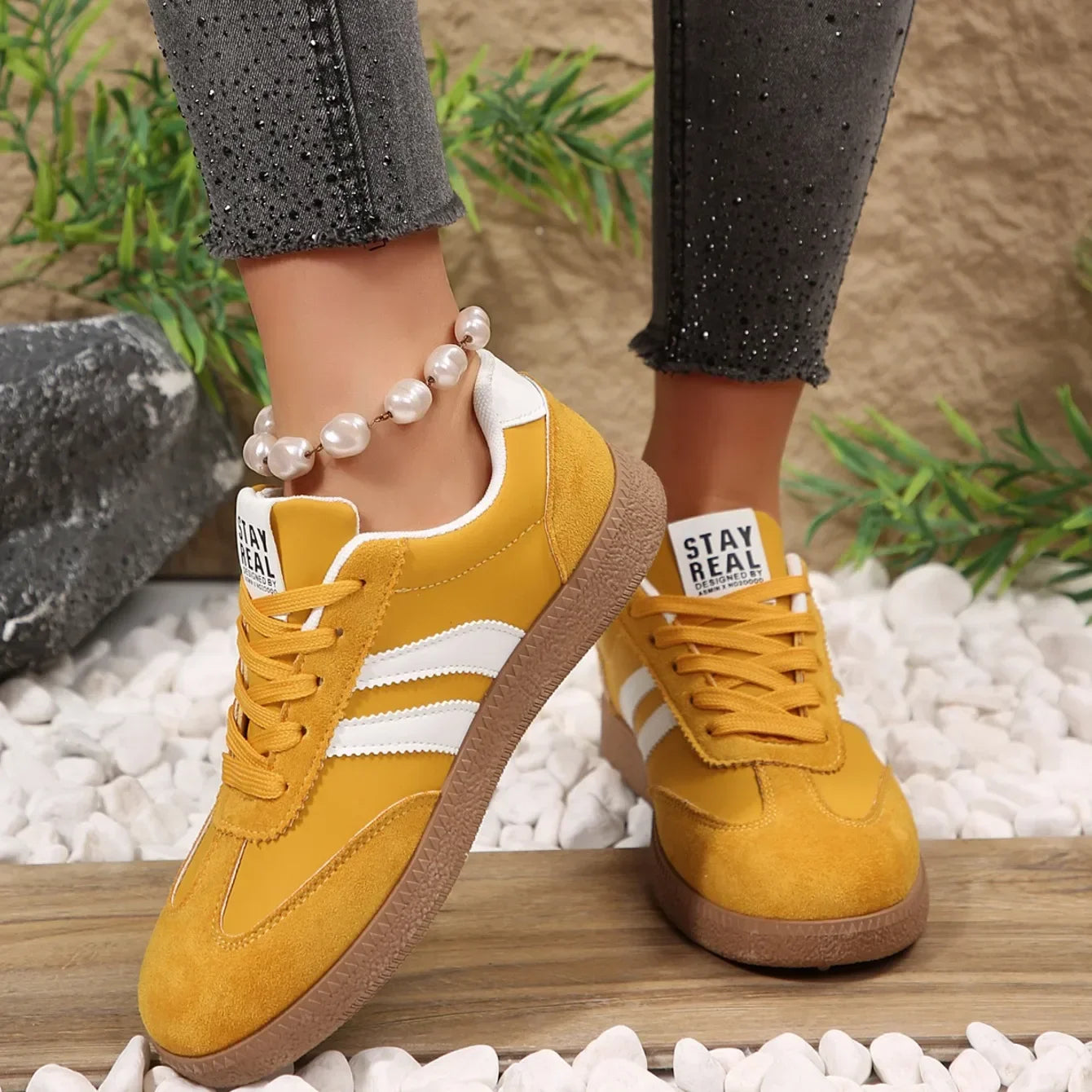Women’s Patchwork Leather Sneakers – Casual Comfortable Shoes