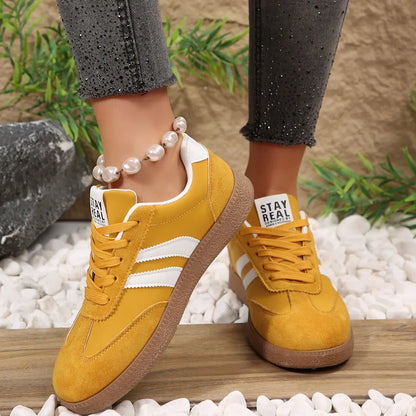 Women’s Patchwork Leather Sneakers – Casual Comfortable Shoes