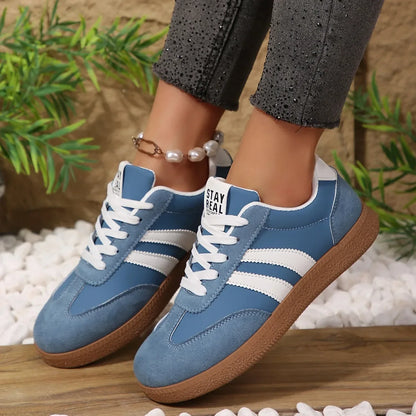 Women’s Patchwork Leather Sneakers – Casual Comfortable Shoes