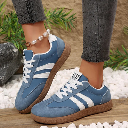 Women’s Patchwork Leather Sneakers – Casual Comfortable Shoes