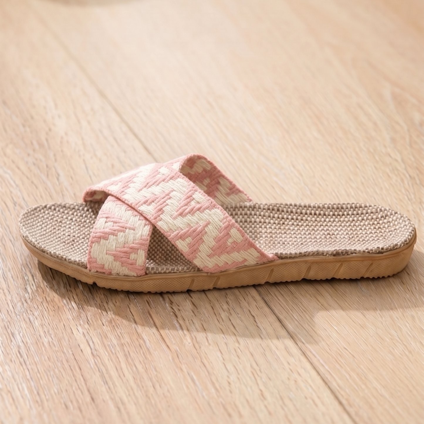 Aloueta Women's Light Pink Straw Crossband Slippers for Daily Comfort