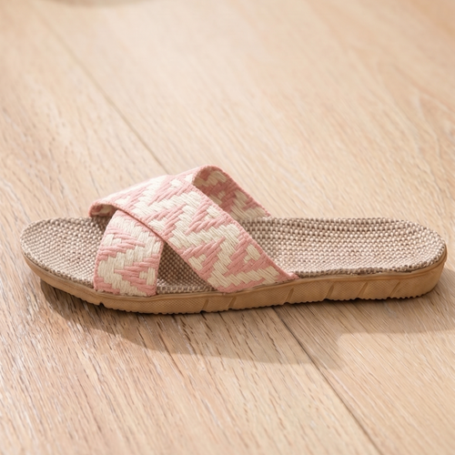 Aloueta Women's Light Pink Straw Crossband Slippers for Daily Comfort