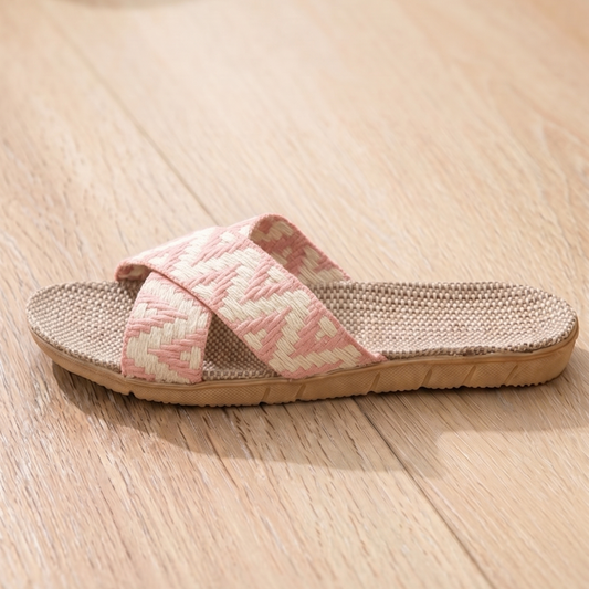 Aloueta Women's Light Pink Straw Crossband Slippers for Daily Comfort