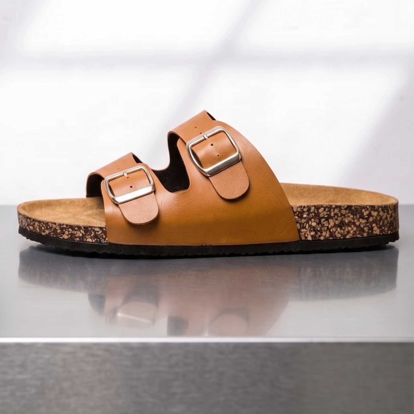 Aloueta Unisex Sand Leather Doubleband Cork Slippers For Daily Comfort