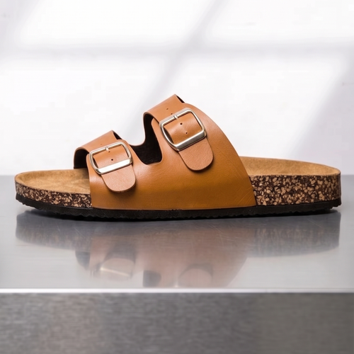 Aloueta Unisex Sand Leather Doubleband Cork Slippers For Daily Comfort
