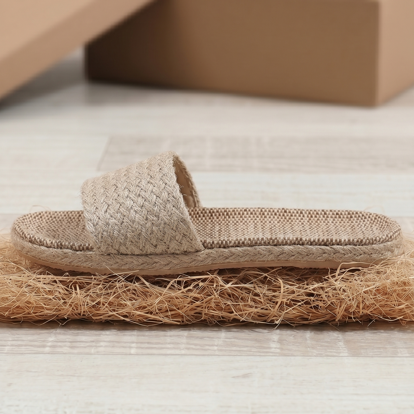 Aloueta Unisex Kaki Straw Singleband Slippers For Daily Comfort