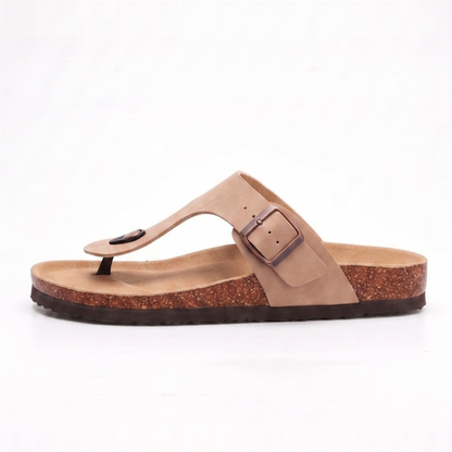 Aloueta Women's Beige Leather Cork Slippers For Daily Strides