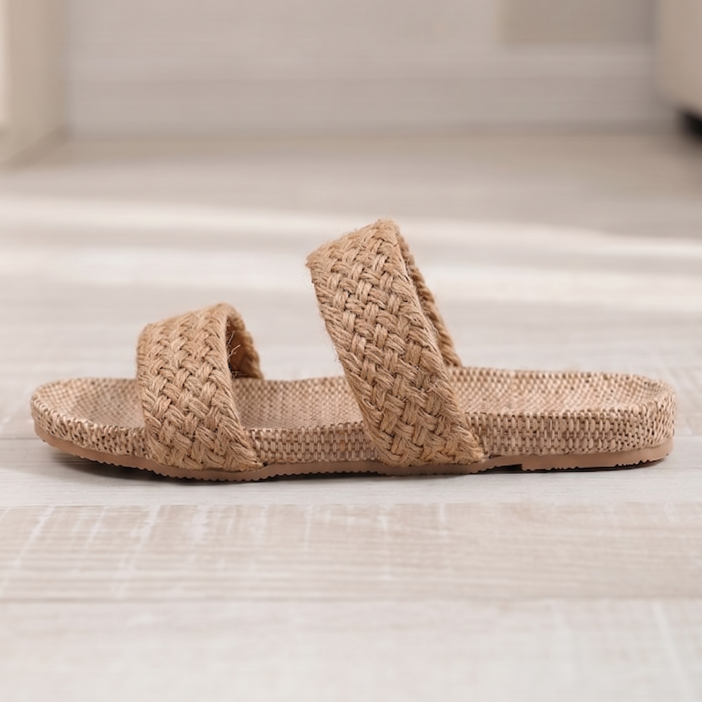 Aloueta Unisex Kaki Straw Doubleband Slippers For Daily Comfort