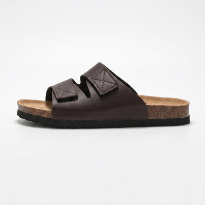 Aloueta Men's Bronze Leather Doubleband Cork Sandals For Daily Comfort