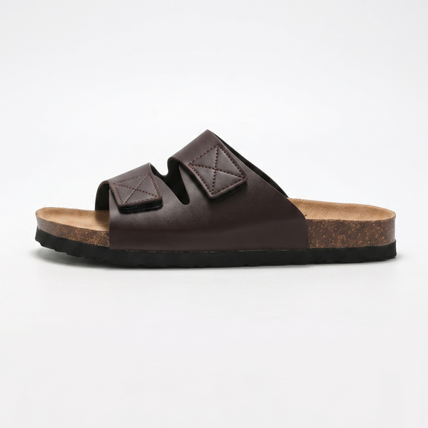 Aloueta Men's Bronze Leather Doubleband Cork Sandals For Daily Comfort