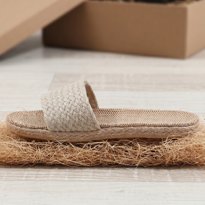 Aloueta Unisex Beige Straw Singleband Slippers For Daily Comfort