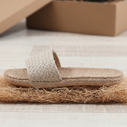 Aloueta Unisex Beige Straw Singleband Slippers For Daily Comfort